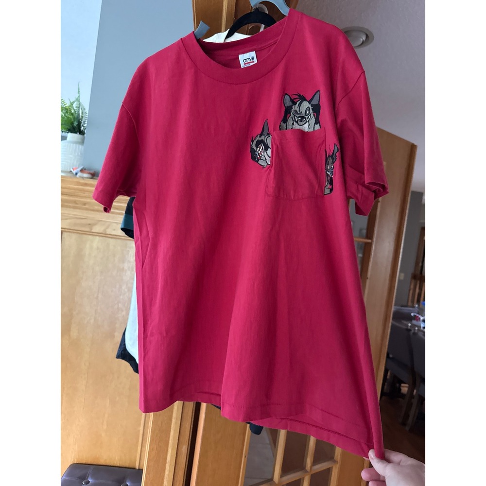 Vintage 90s Lion King Hyenas Pocket T-Shirt Red Anvil Made in USA XL Disney